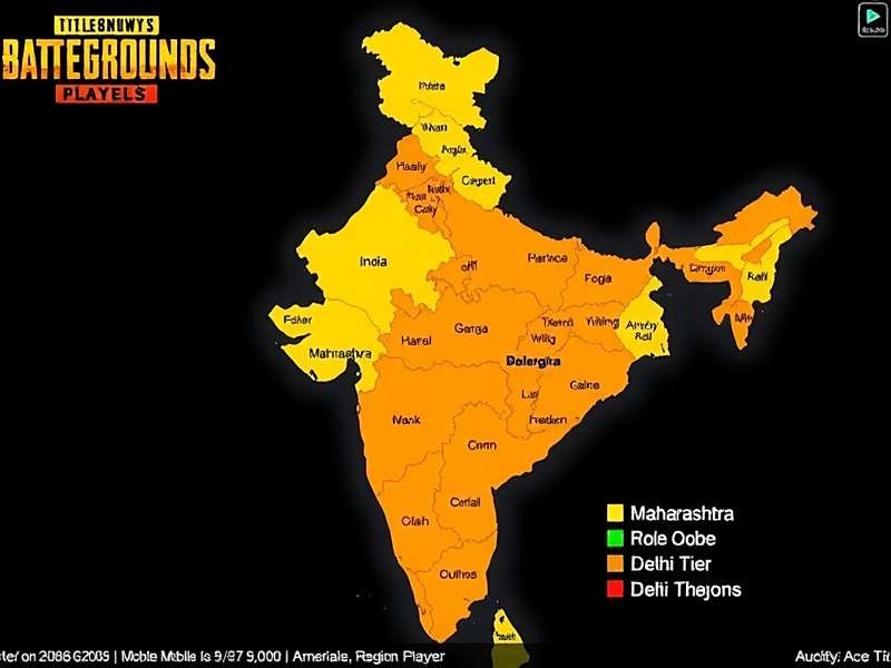 Regional Distribution of Ace Tier Players in India Map of India highlighting regions with the most PUBG Mobile Ace Tier players, led by Maharashtra and Delhi